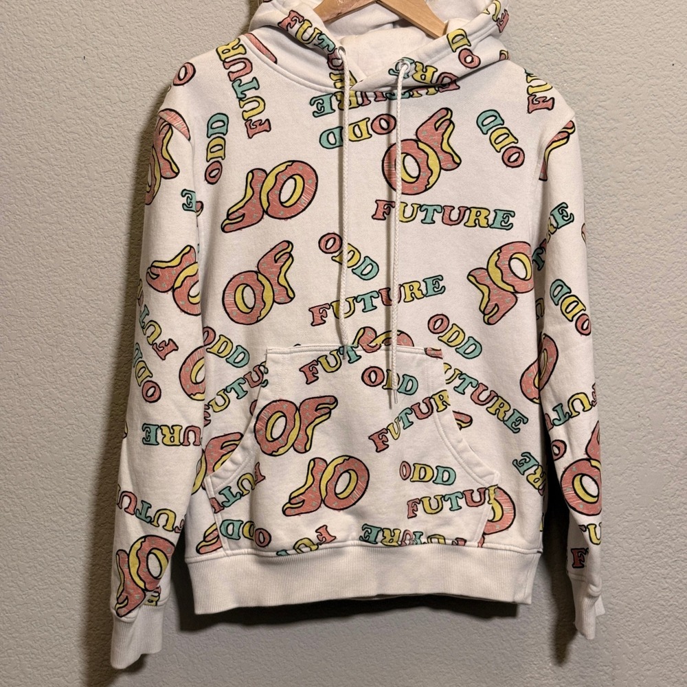 Odd Future Hoodie All Over Print Donut Logo Mens S White Pullover Sweatshirt